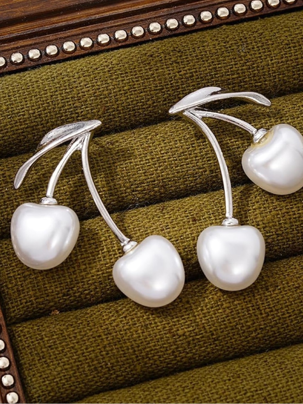 Anthropologie Silver-Tone Pearl Cherry Drop Earrings - Picture 5 of 5